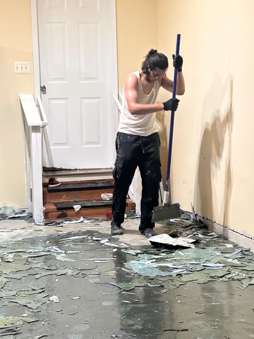 Old flooring removed and the floor prepped