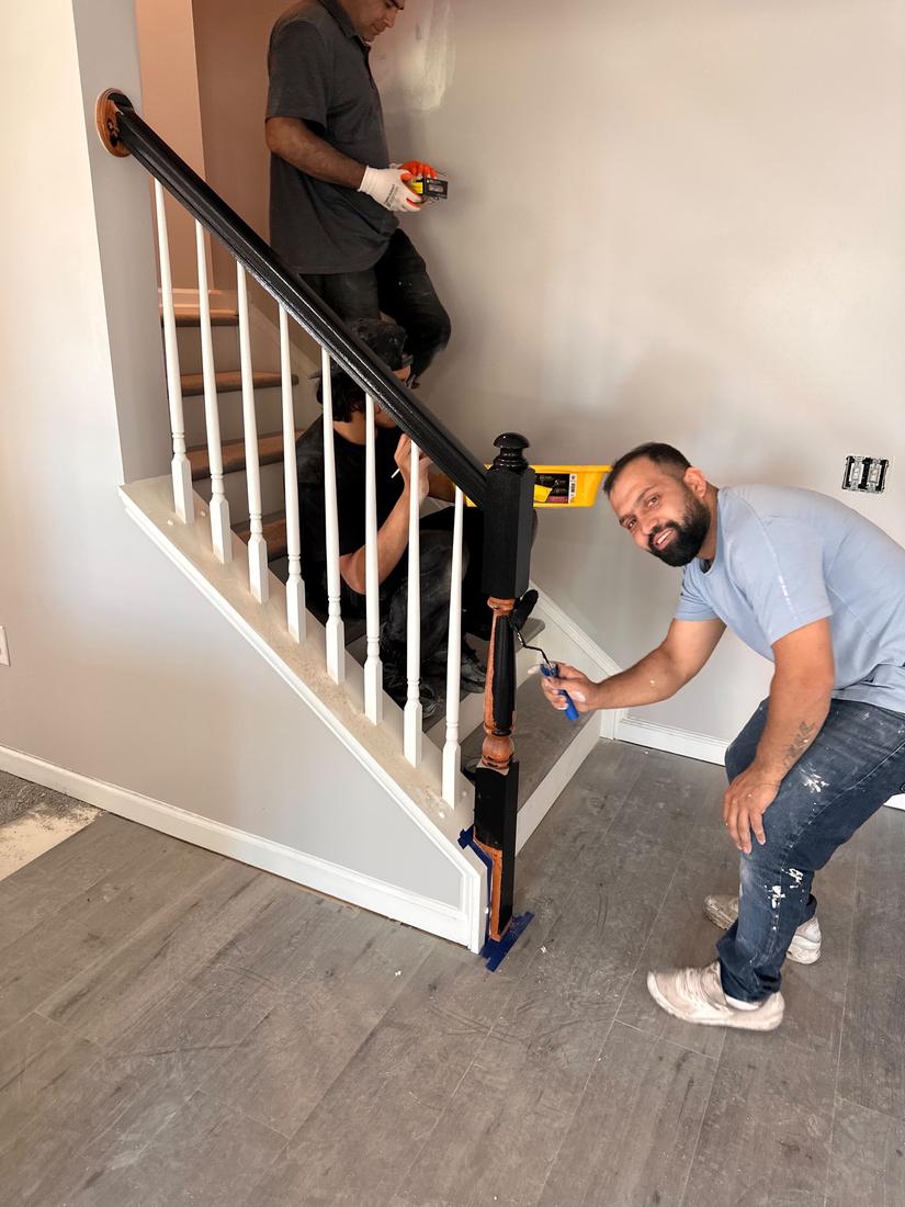 Painting a stair post and handrail