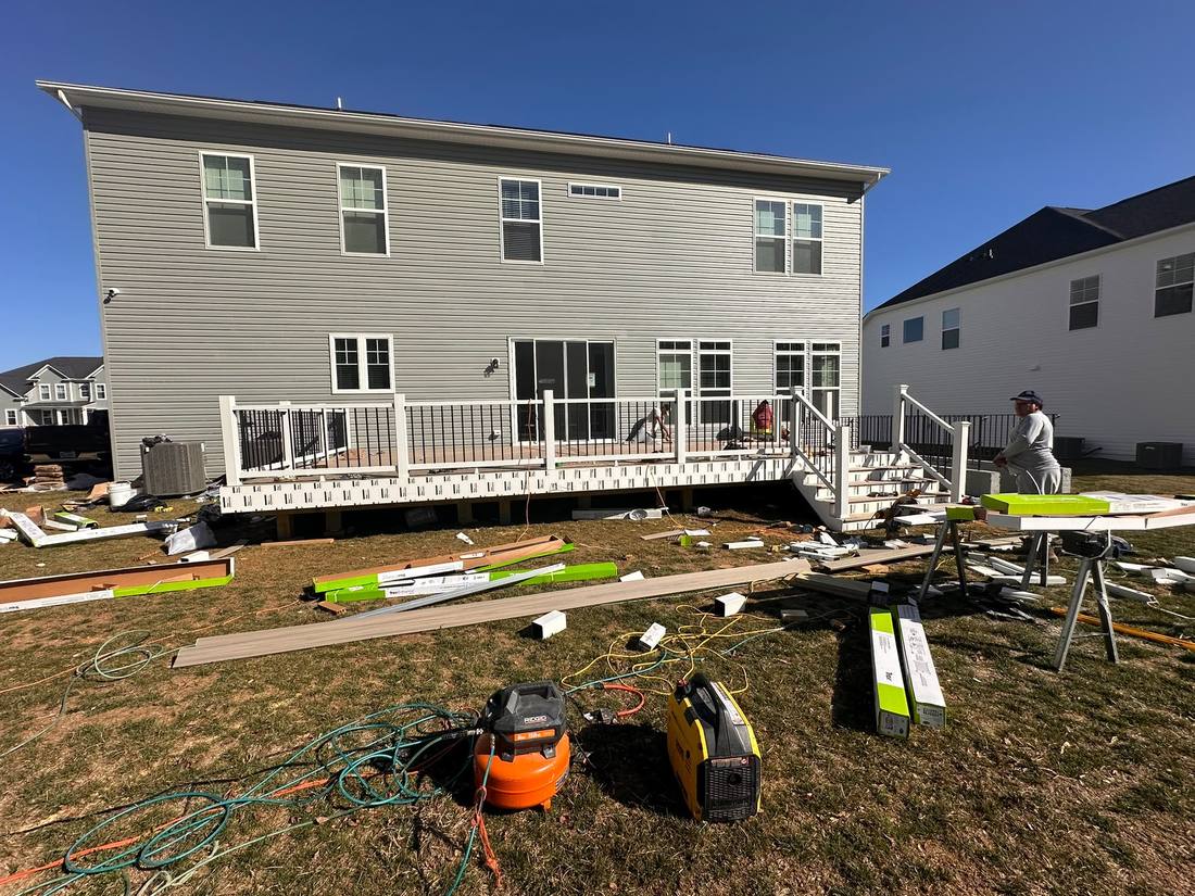 Composite deck going in with railing posts set