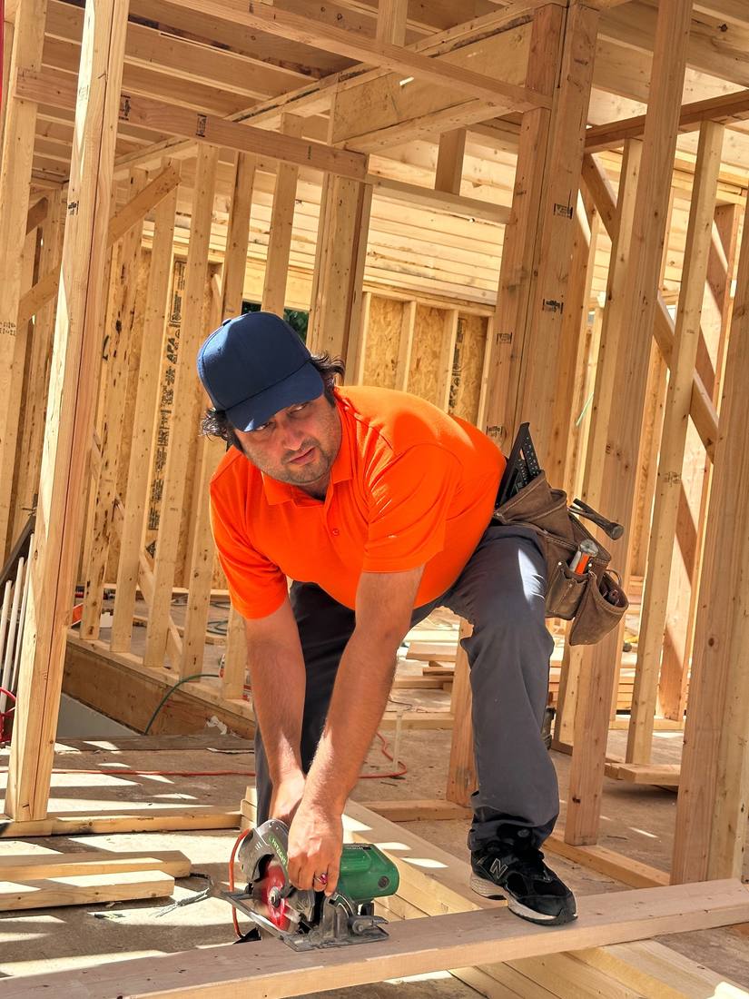 Cutting framing lumber on site